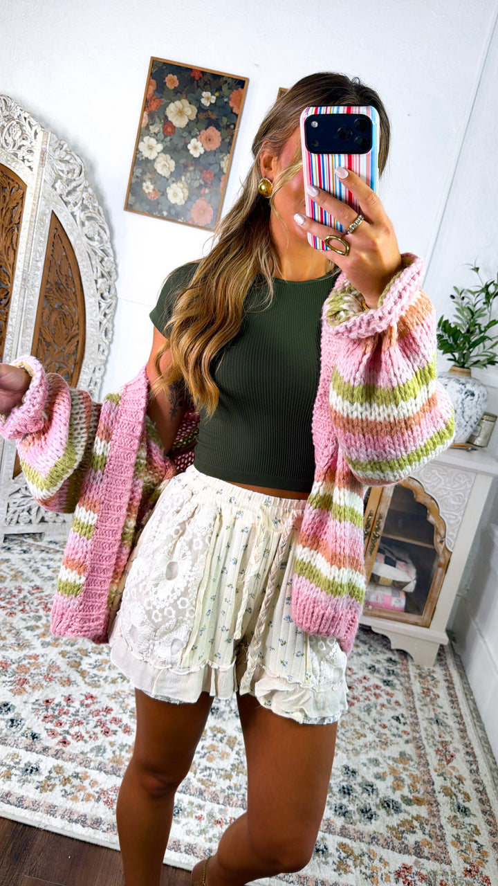 Afterglow Knit Cardigan, Rose/Matcha/Pink