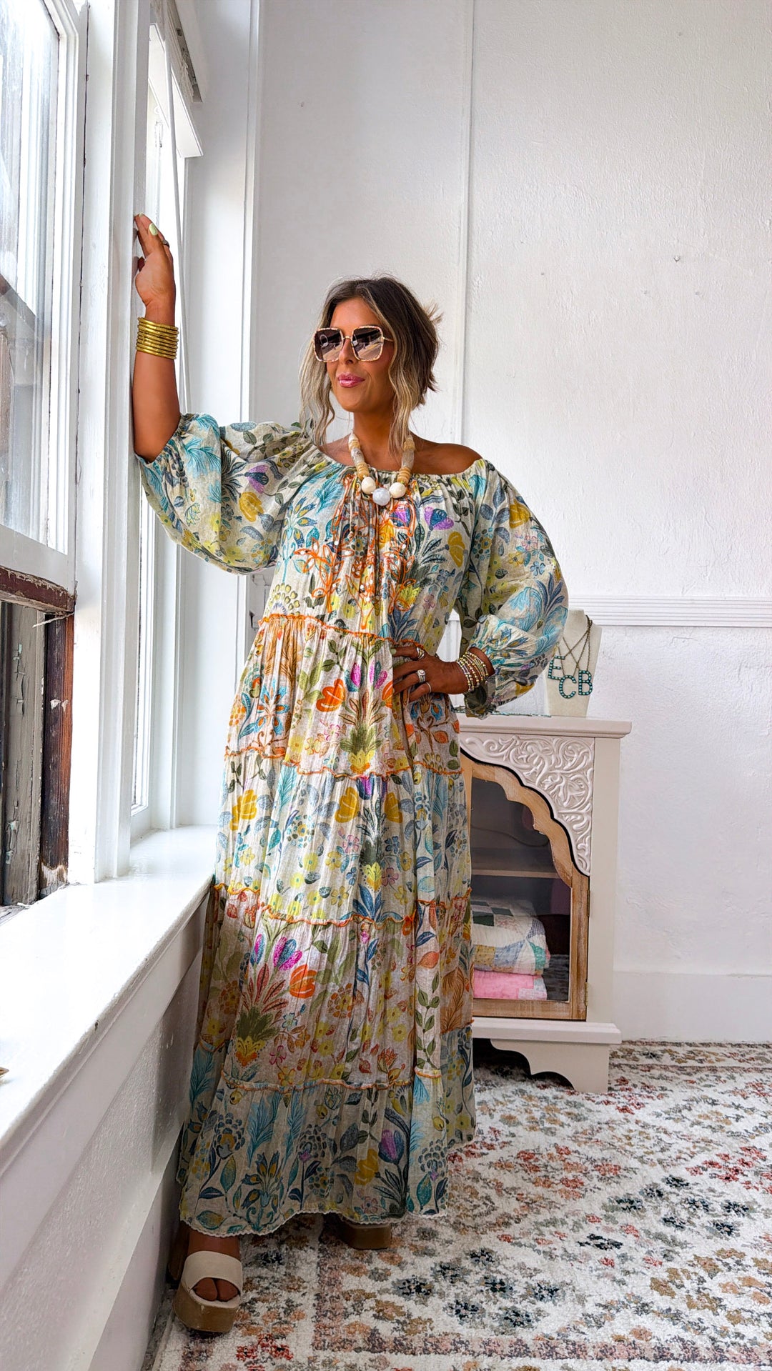 Evermore Flowy Maxi Dress, Vanilla Multi