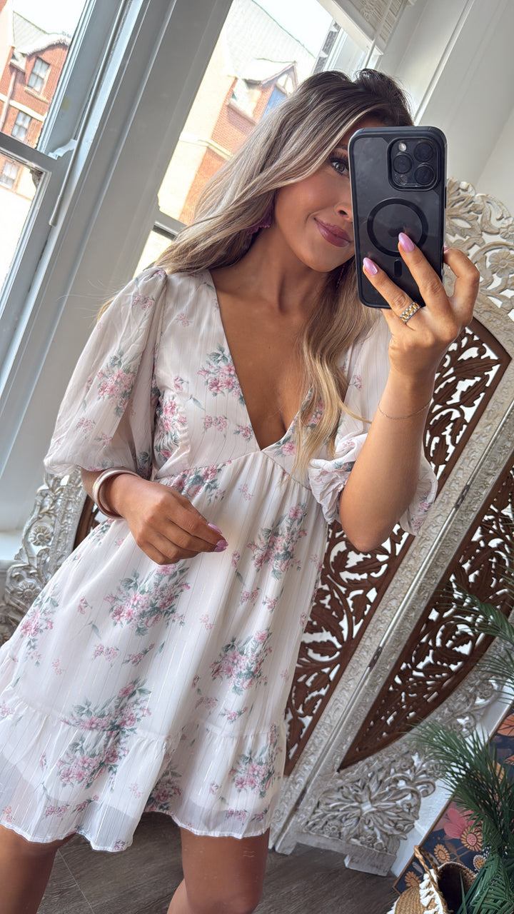 Dalia Floral Dress, Cream Multi