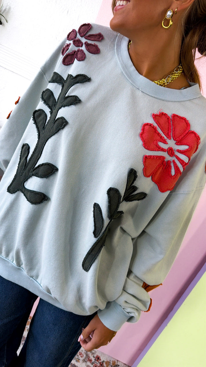 Floral Days Sweatshirt, Sky Blue