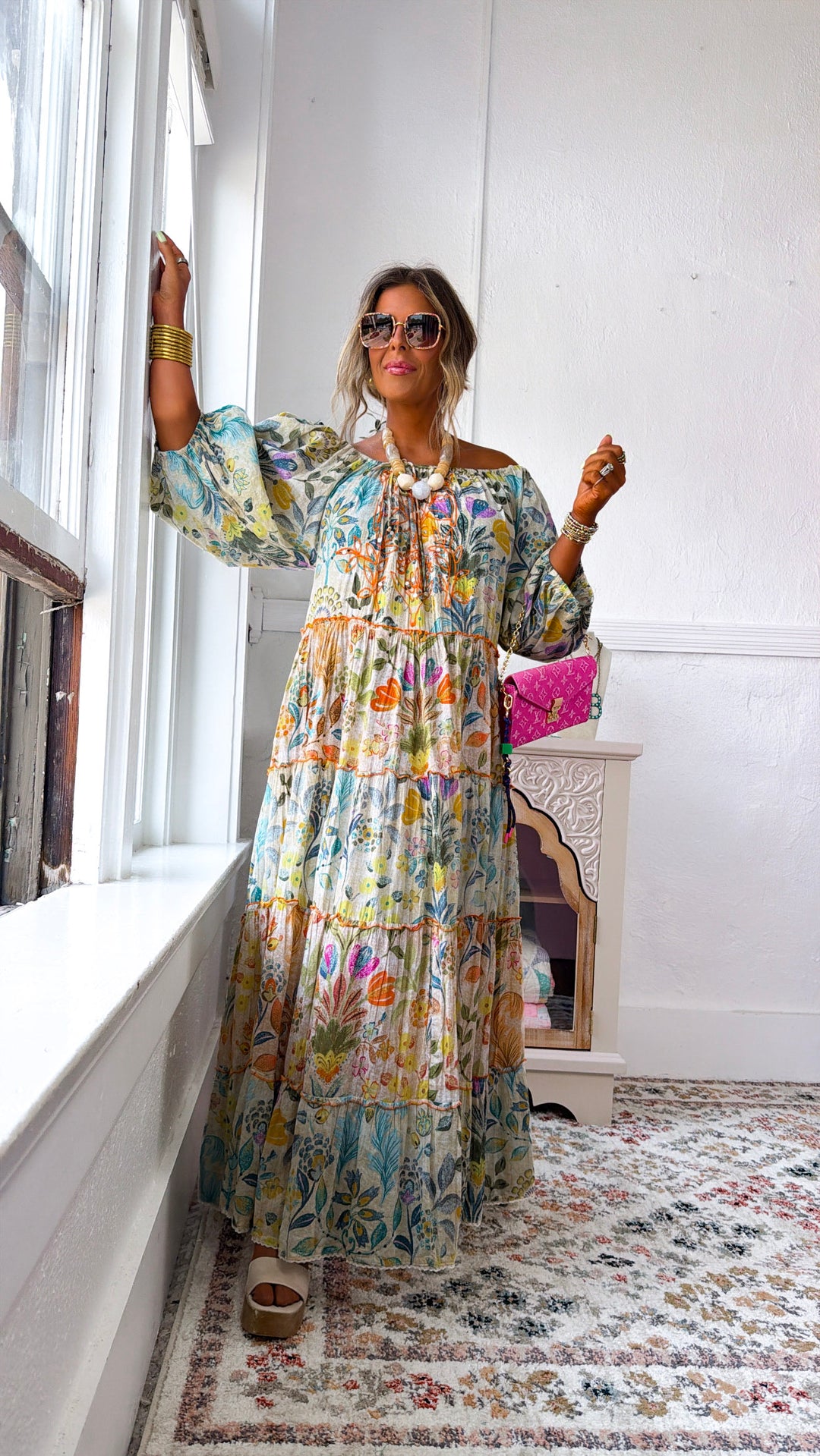 Evermore Flowy Maxi Dress, Vanilla Multi