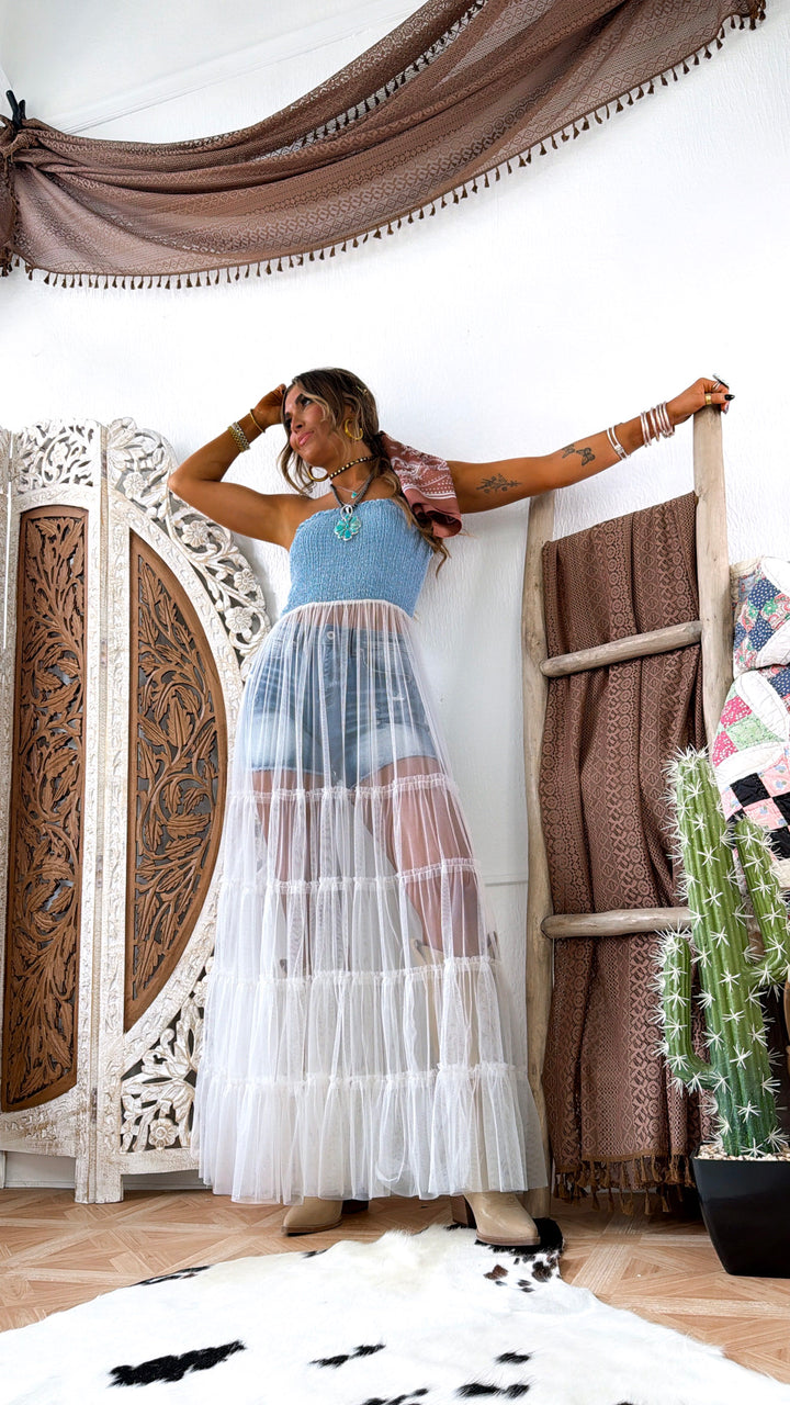 Sky & Sand Strapless Maxi Dress