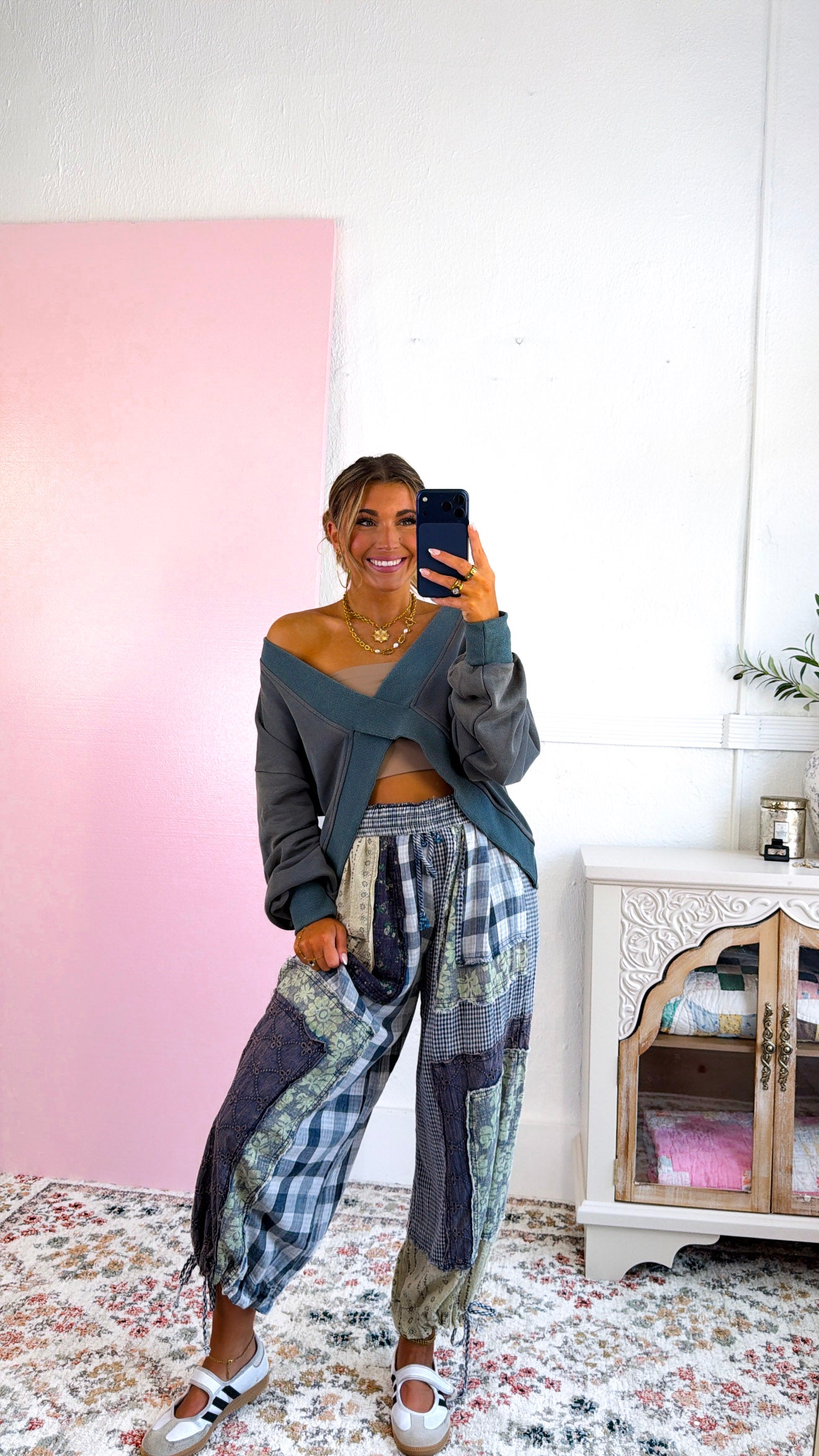 Wild Clover Patchwork Pants, Navy – Everyday Chic Boutique