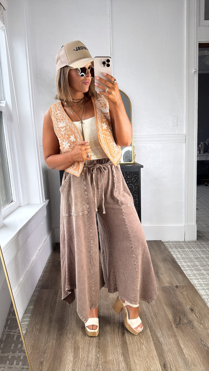 Into You Floral Embroidered Vest,  Camel