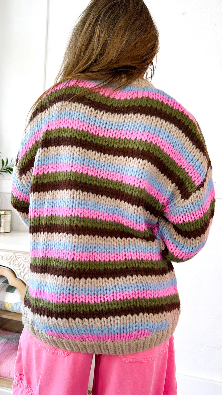 Afterglow Knit Cardigan, Stone/Pink/Olive