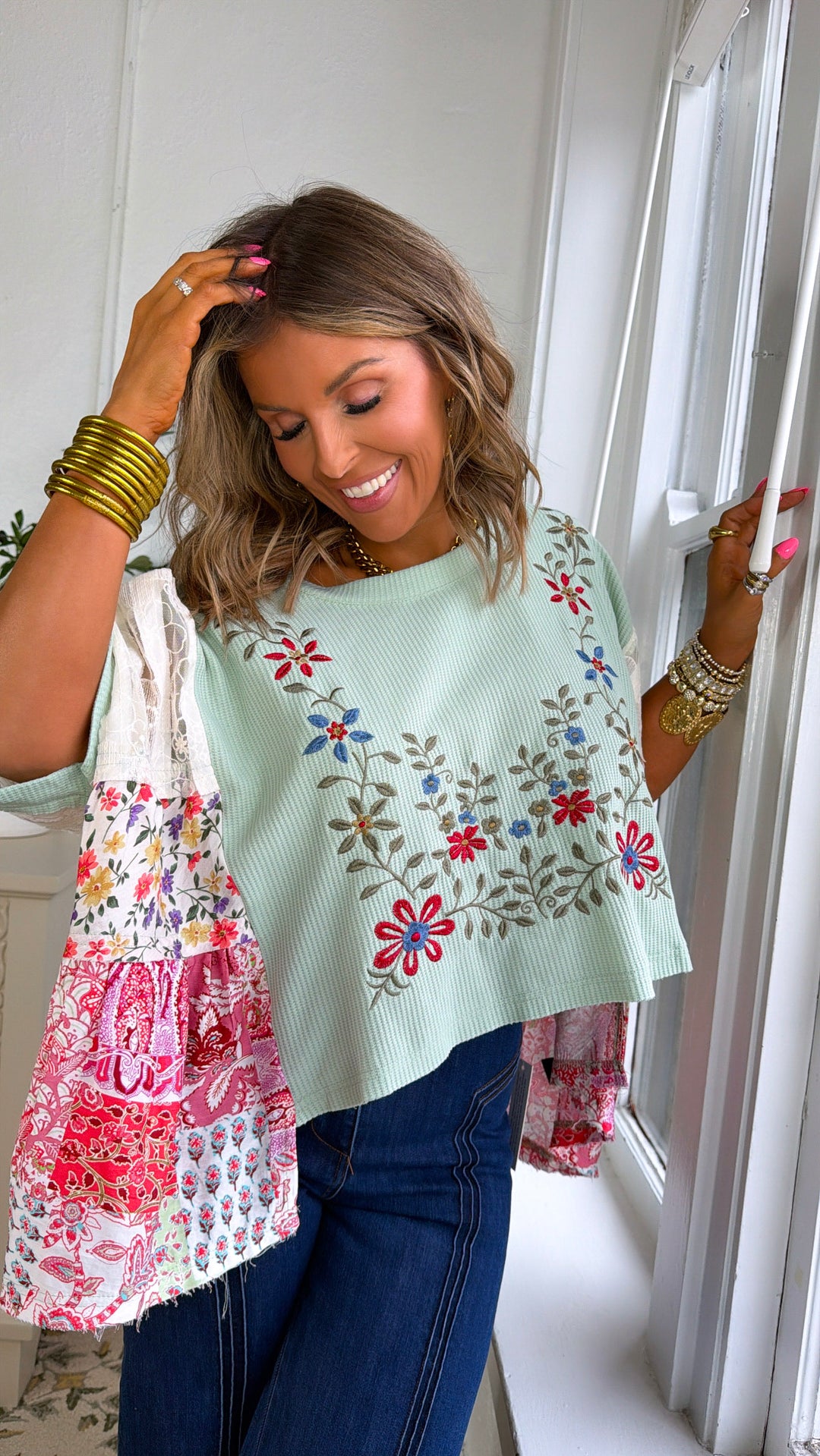 Gabriella Floral Top, Mint
