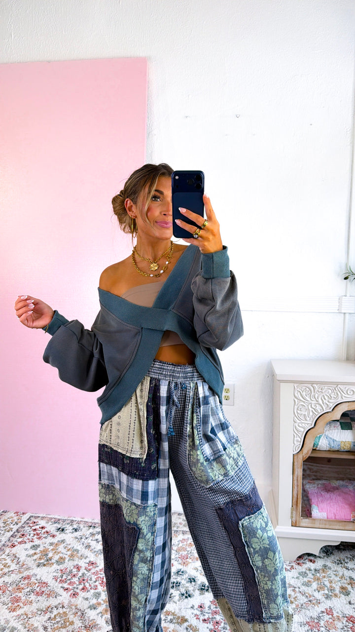 Criss Cross Reversible Sweatshirt, Vintage Moss