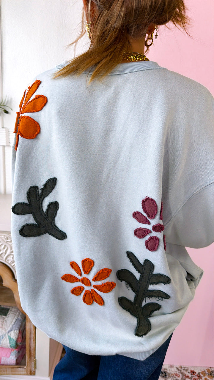 Floral Days Sweatshirt, Sky Blue