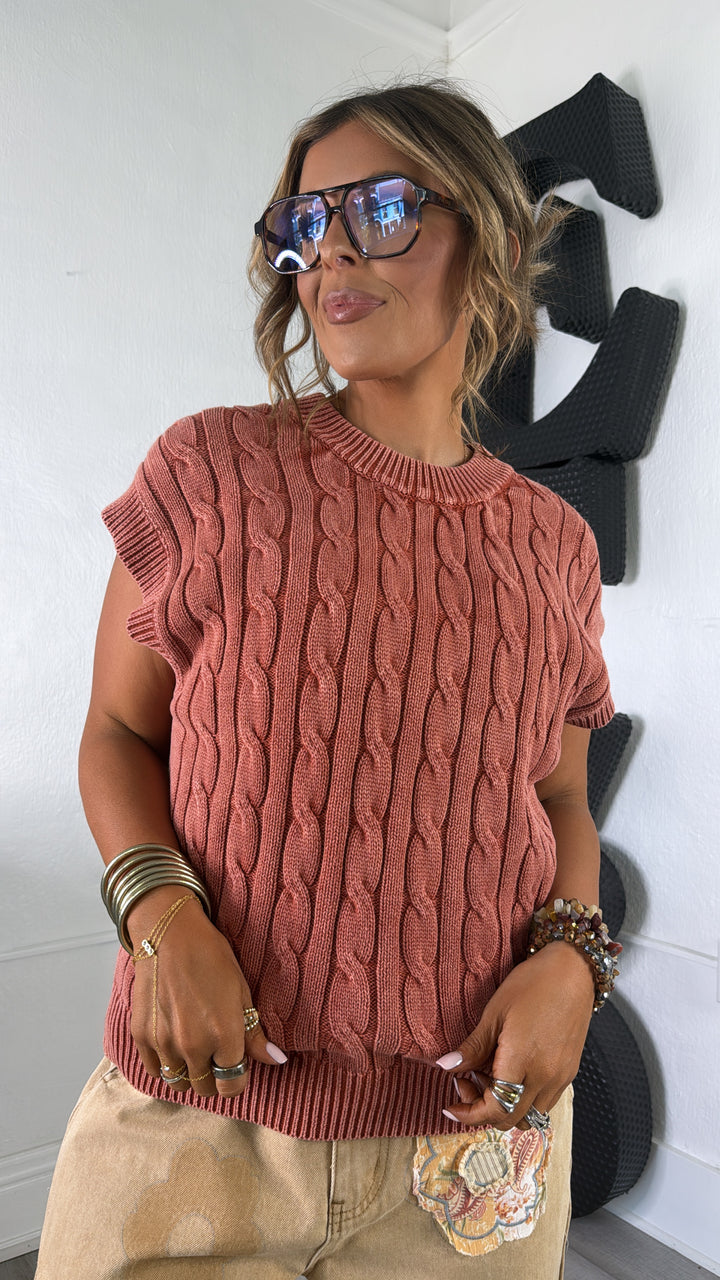 Malley Textured Sweater Tank, Spiced Brandy