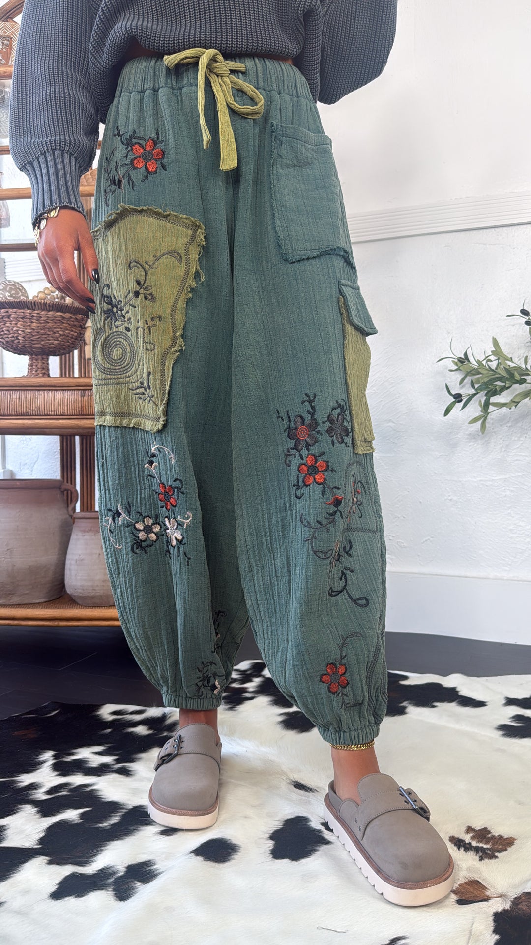 Terra Embroidered Jogger, Forest Teal