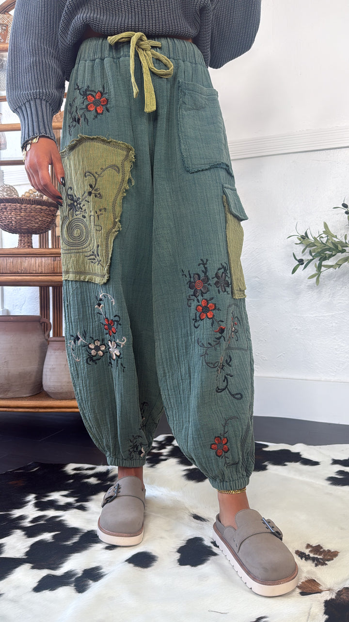 Terra Embroidered Jogger, Forest Teal