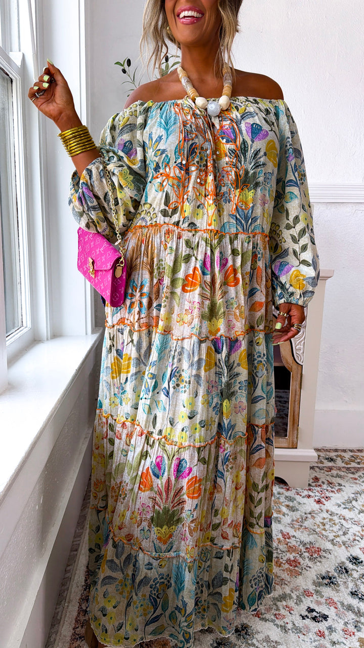 Evermore Flowy Maxi Dress, Vanilla Multi