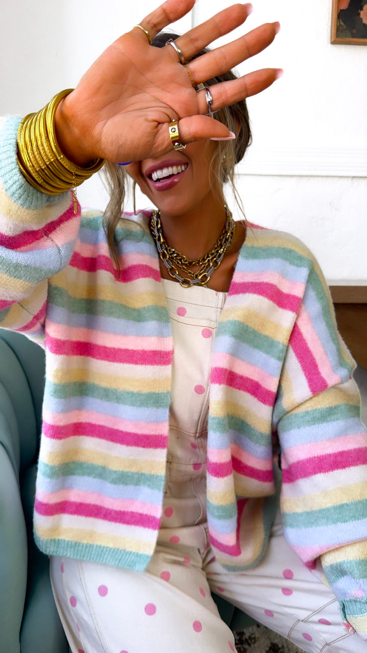 Sherbet Swirl Knit Cardigan, Mint/ Daisy