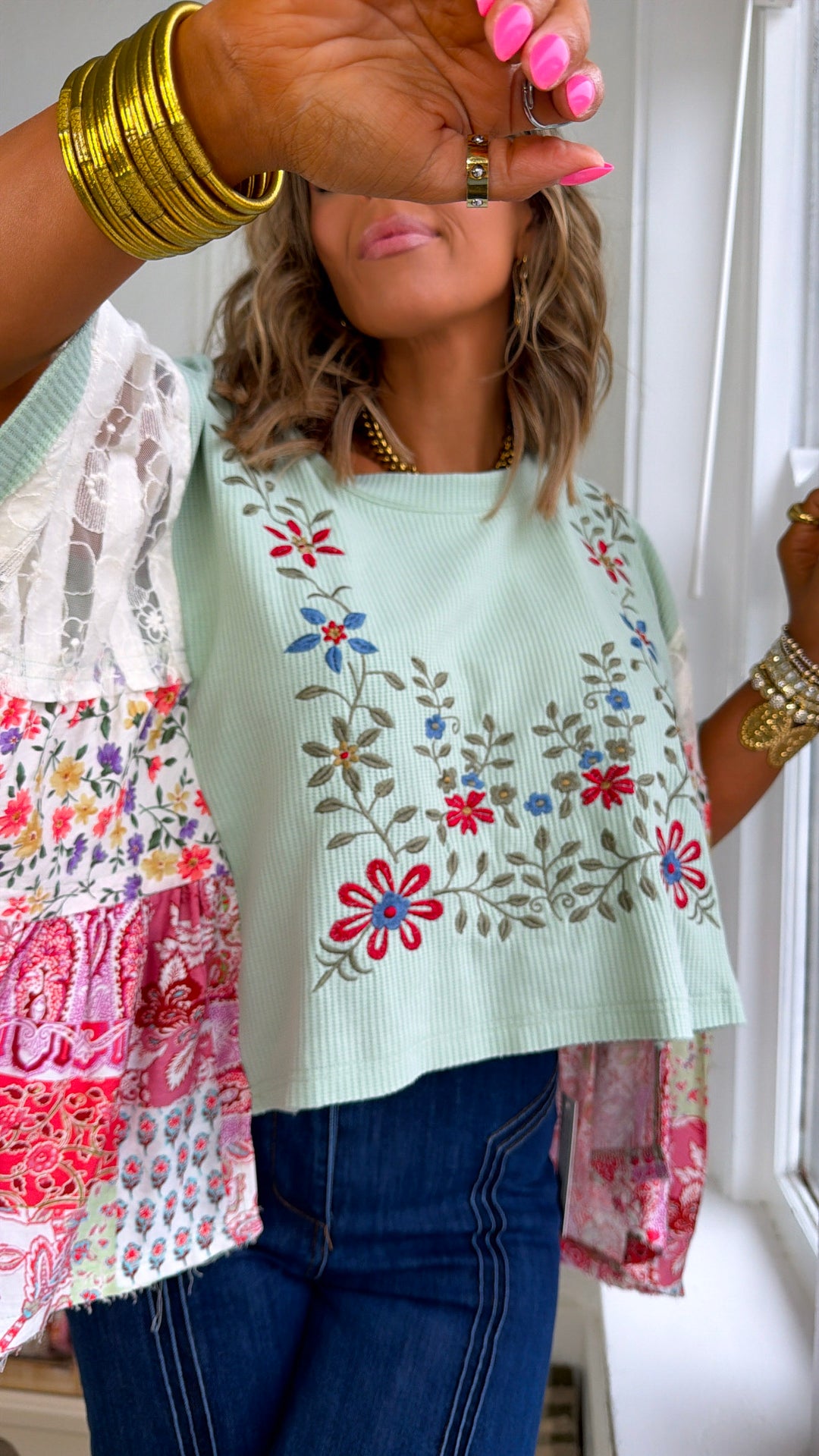 Gabriella Floral Top, Mint