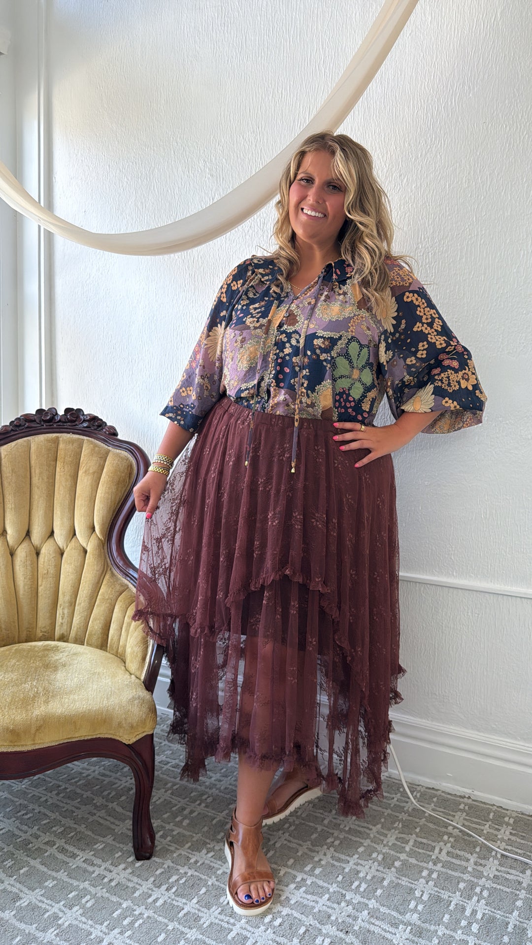 Delicate Dreams Embellished Lace Skirt, Chestnut