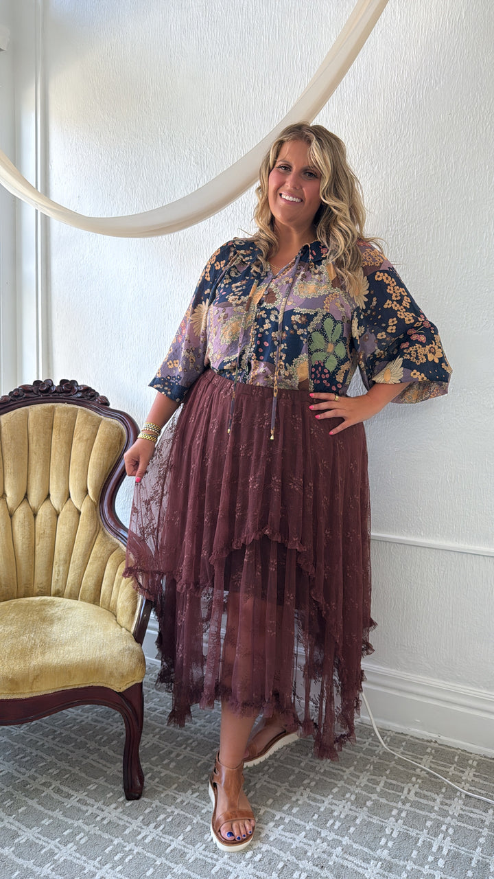 Delicate Dreams Embellished Lace Skirt, Chestnut