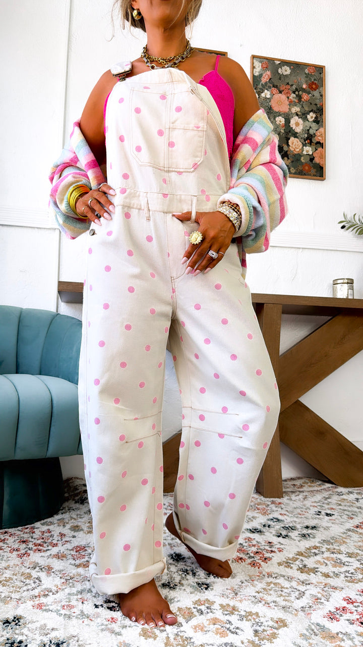Classic Polka Dot Barrel Overall, Cream/ Lt. Pink