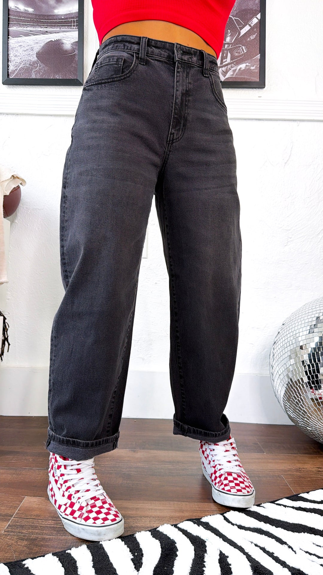 Urban Edge Barrel Jeans, Black Denim