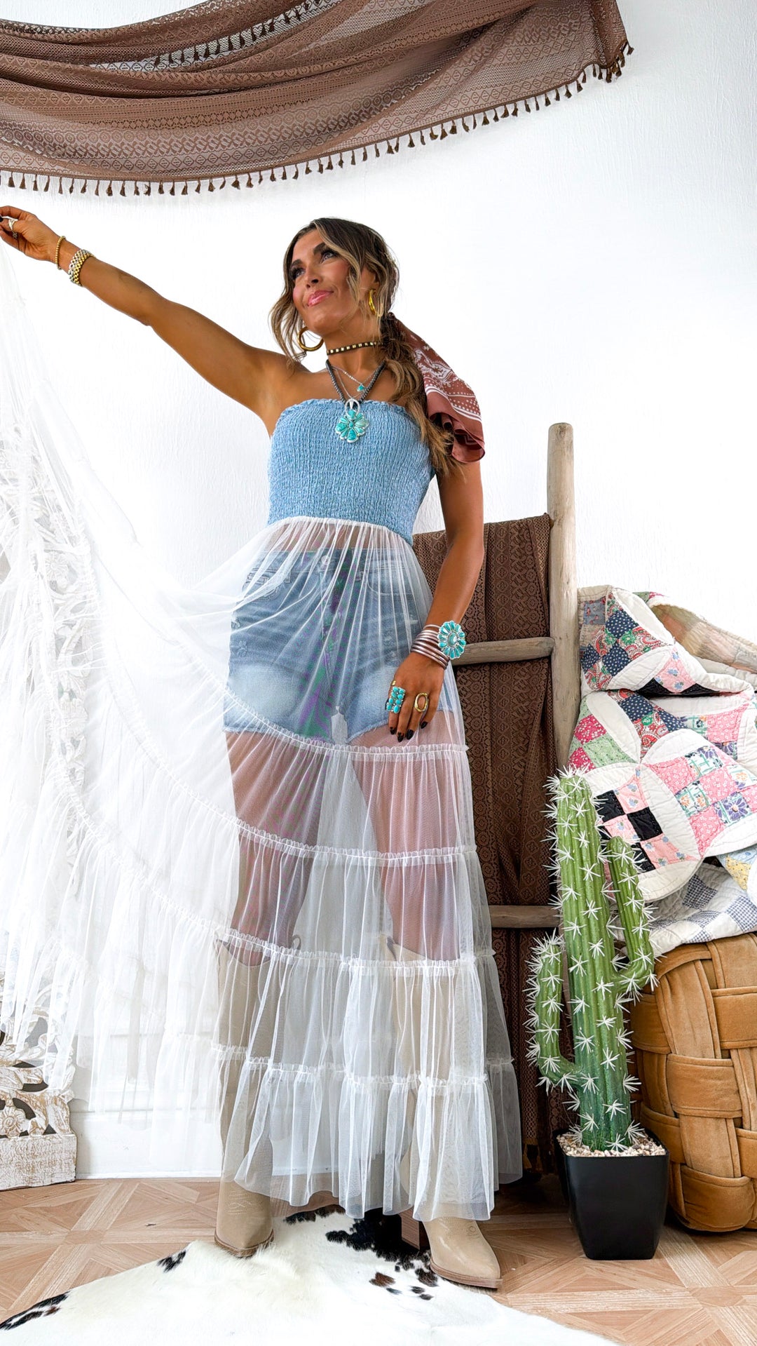Sky & Sand Strapless Maxi Dress