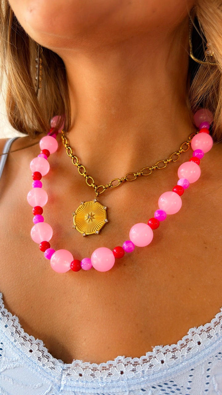 Pink Palms Stone Necklace