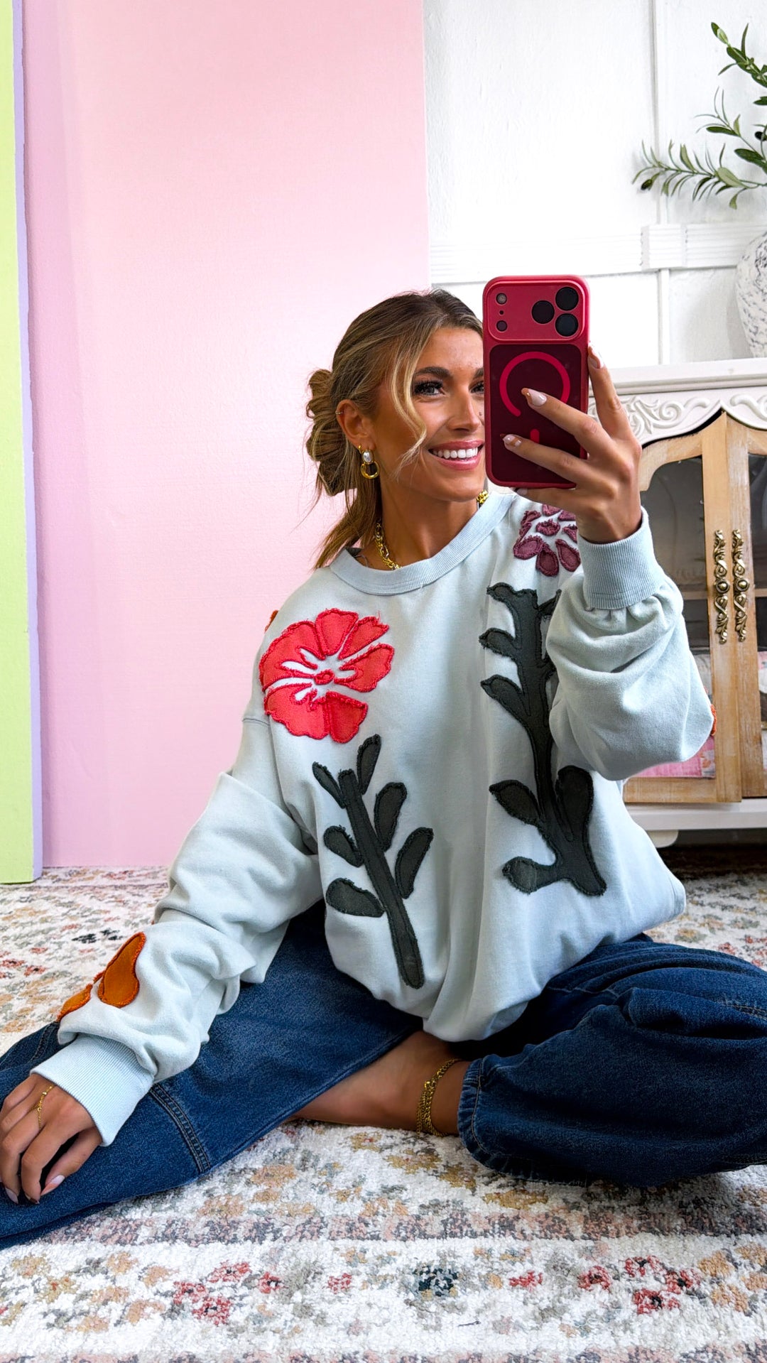 Floral Days Sweatshirt, Sky Blue
