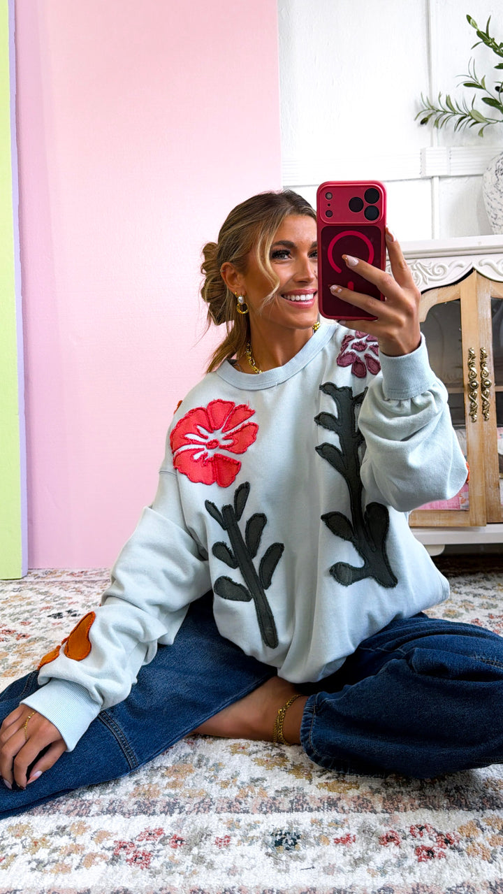 Floral Days Sweatshirt, Sky Blue