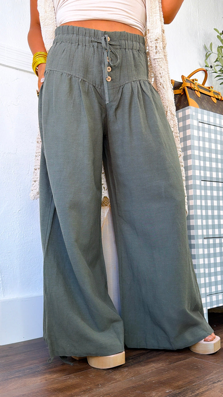 Soft Sands Linen Pants, Olive