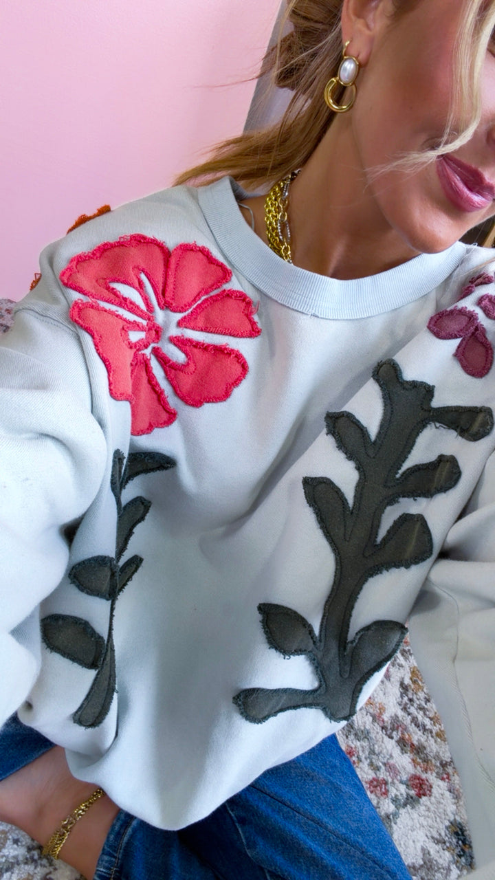 Floral Days Sweatshirt, Sky Blue