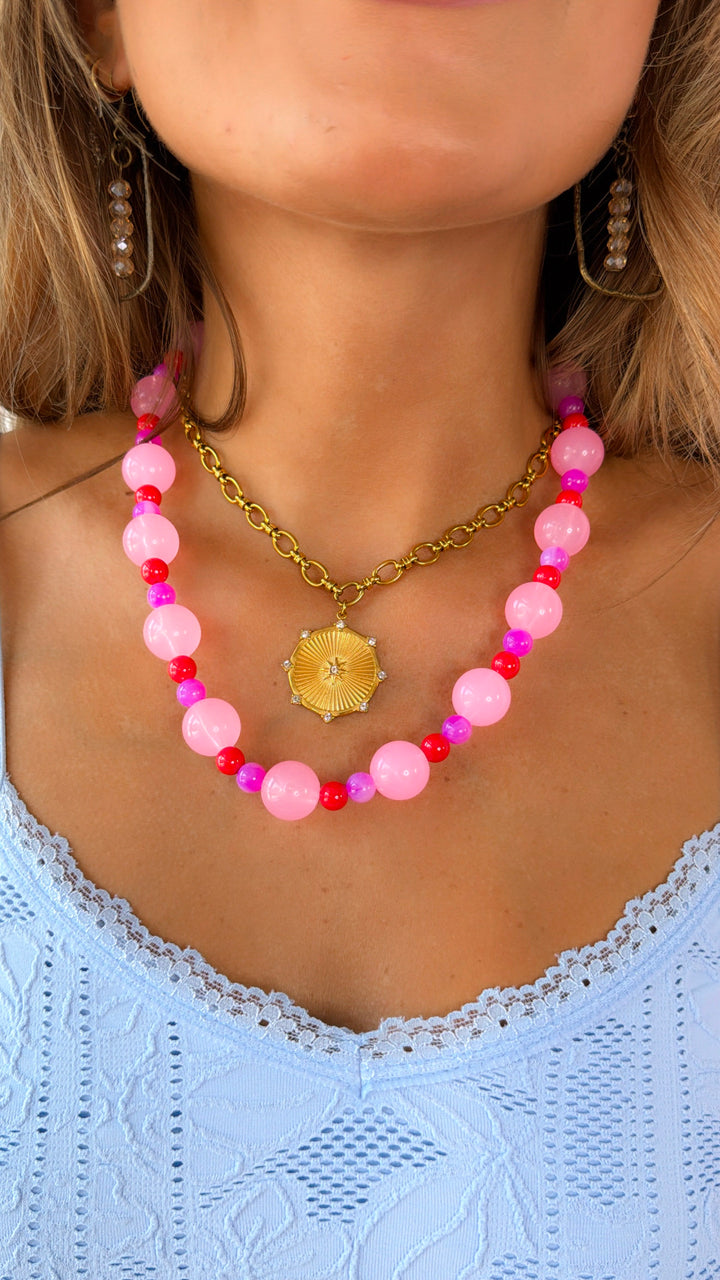 Pink Palms Stone Necklace
