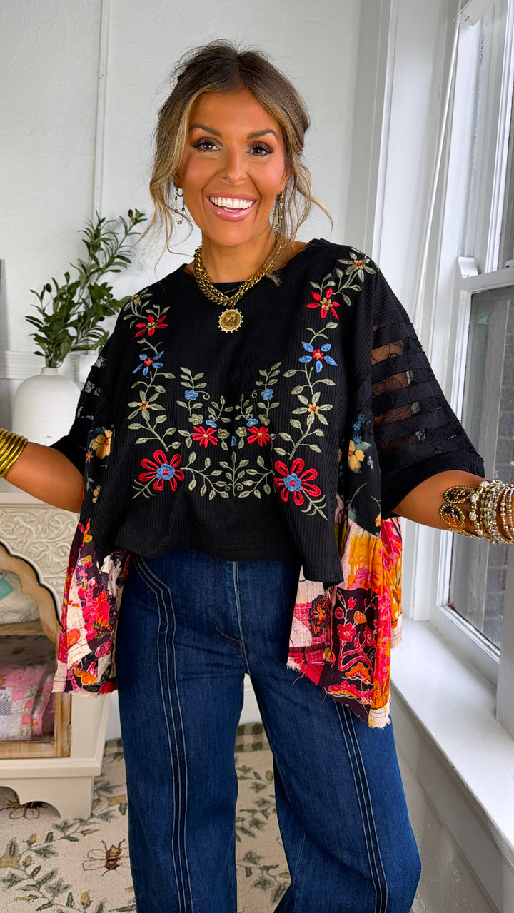 Gabriella Floral Top, Black