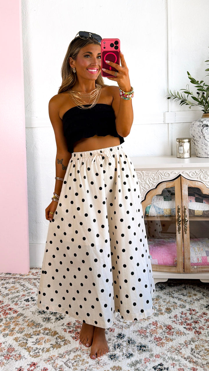 Polka Dot Midi Skirt, Cream/Black