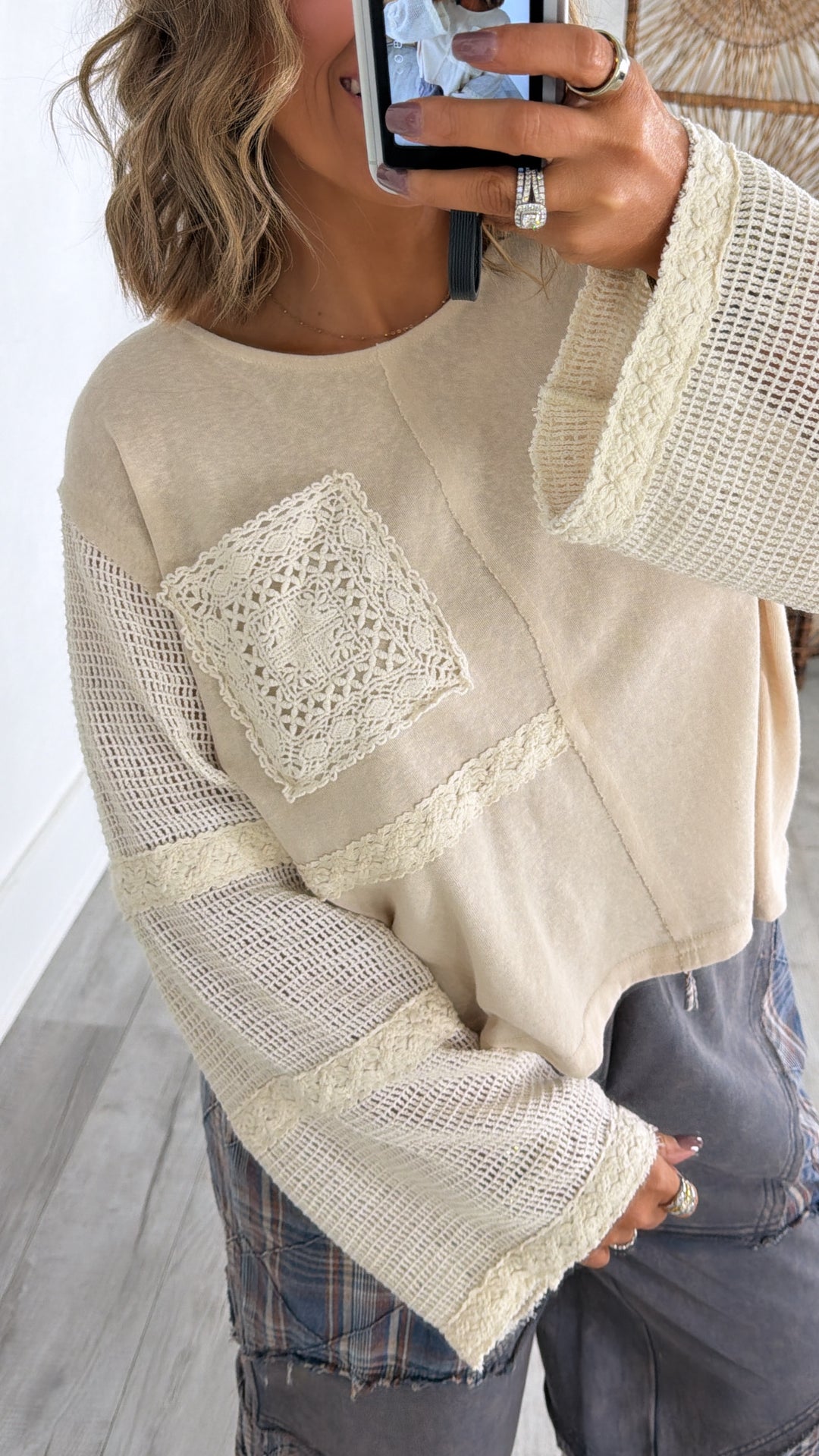 Willow Breeze Sheer Sleeve Top, Coconut