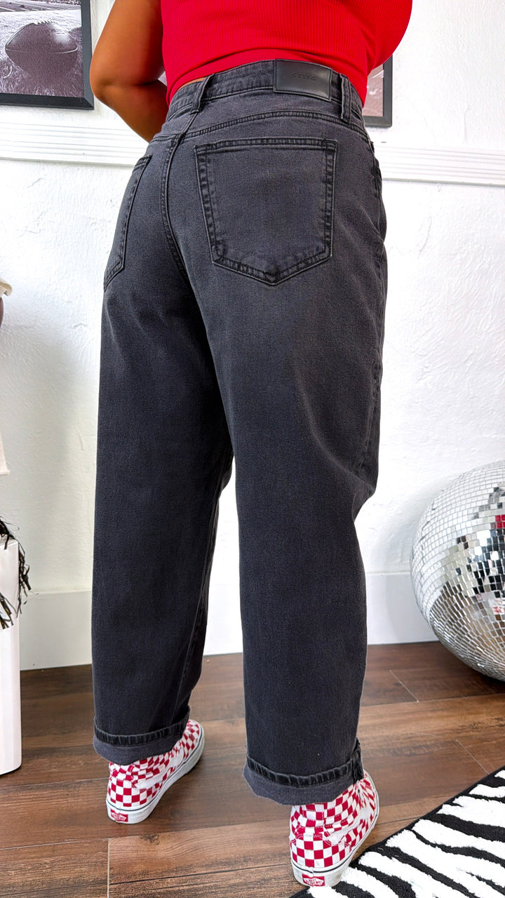 Urban Edge Barrel Jeans, Black Denim