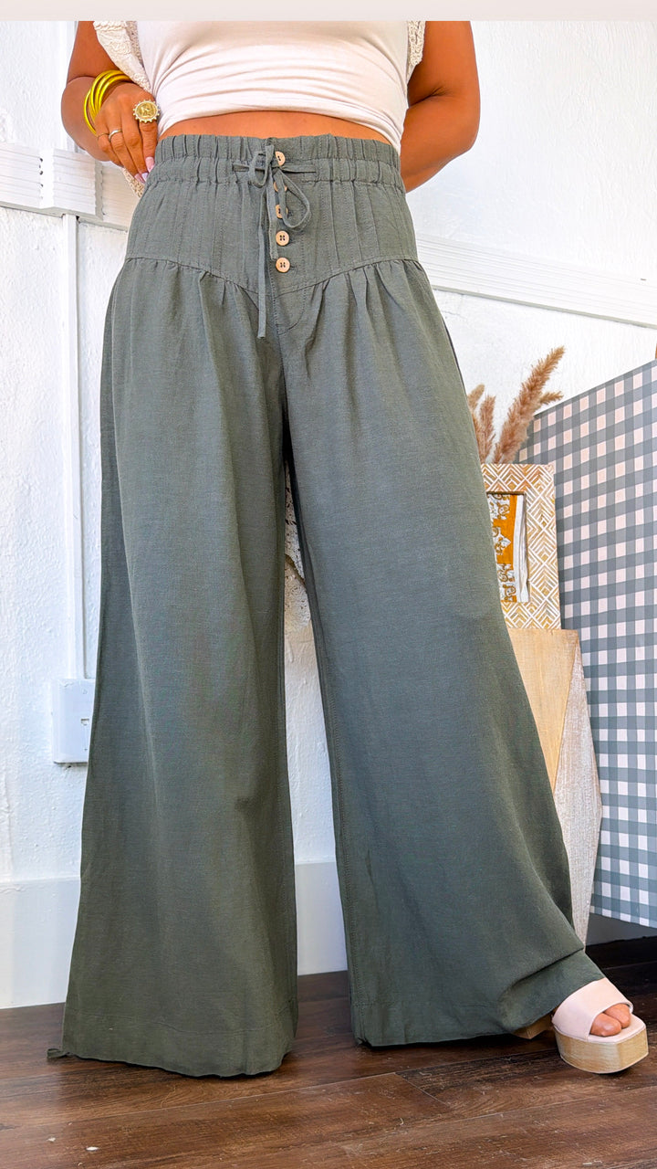 Soft Sands Linen Pants, Olive