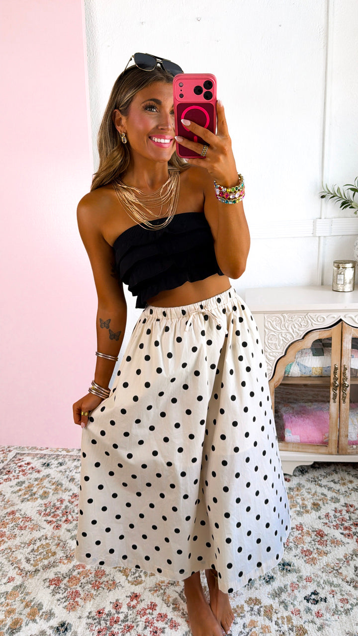 Polka Dot Midi Skirt, Cream/Black
