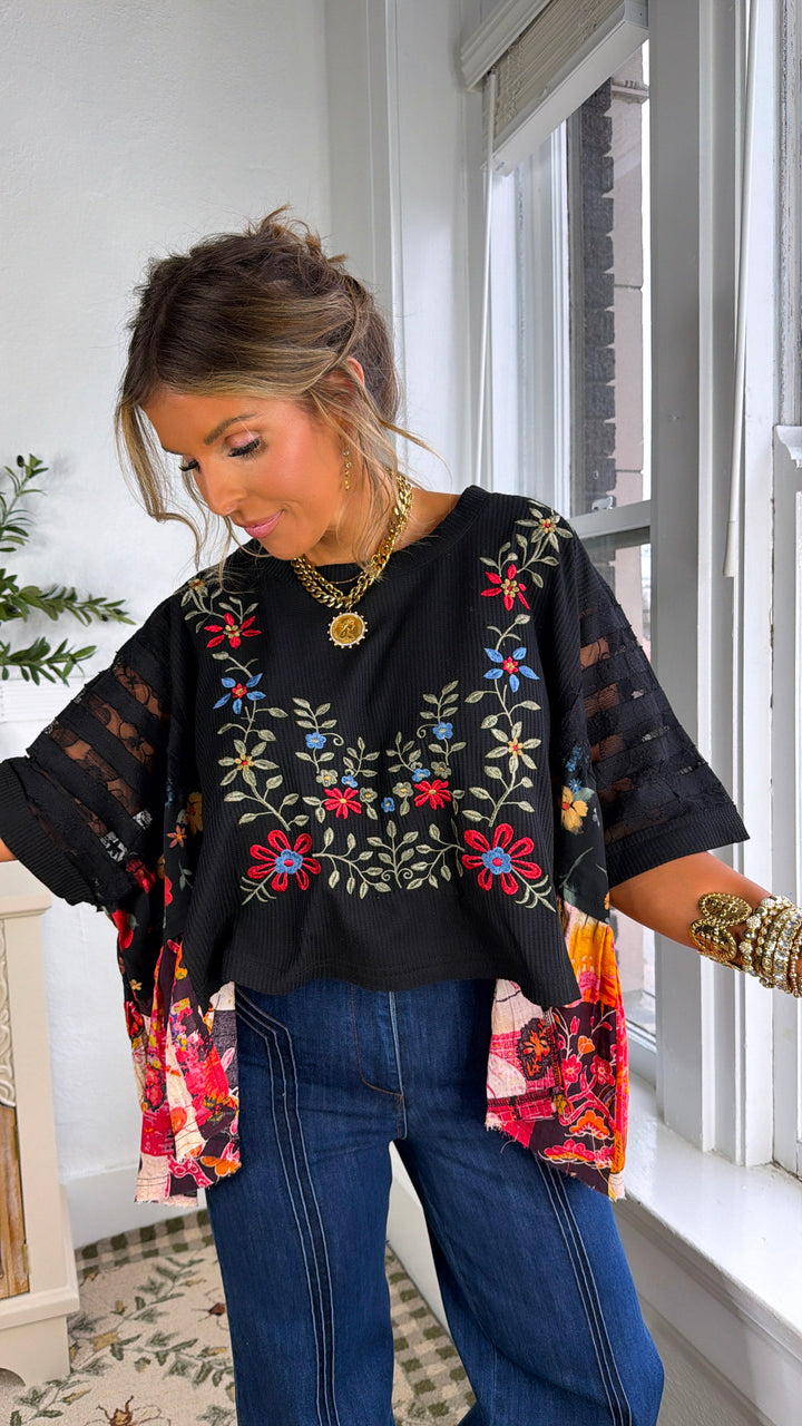 Gabriella Floral Top, Black