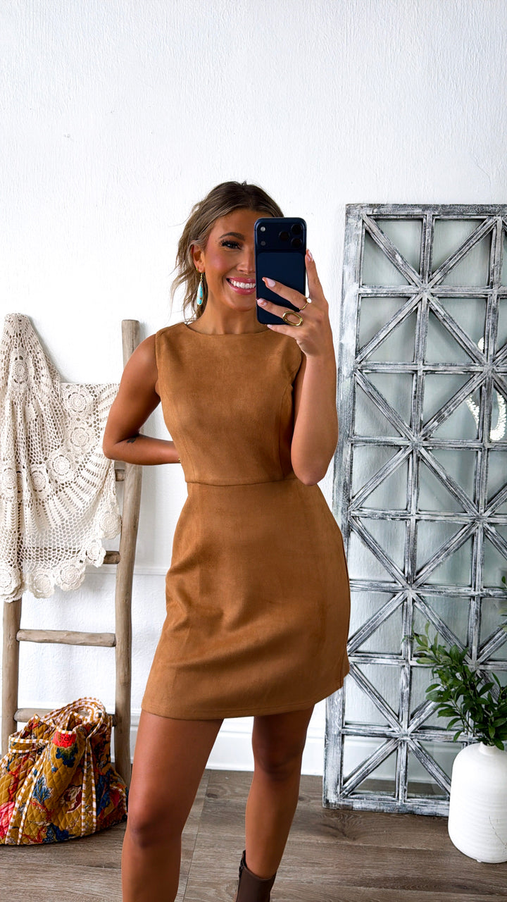 Belmont Suede Mini Dress, Camel