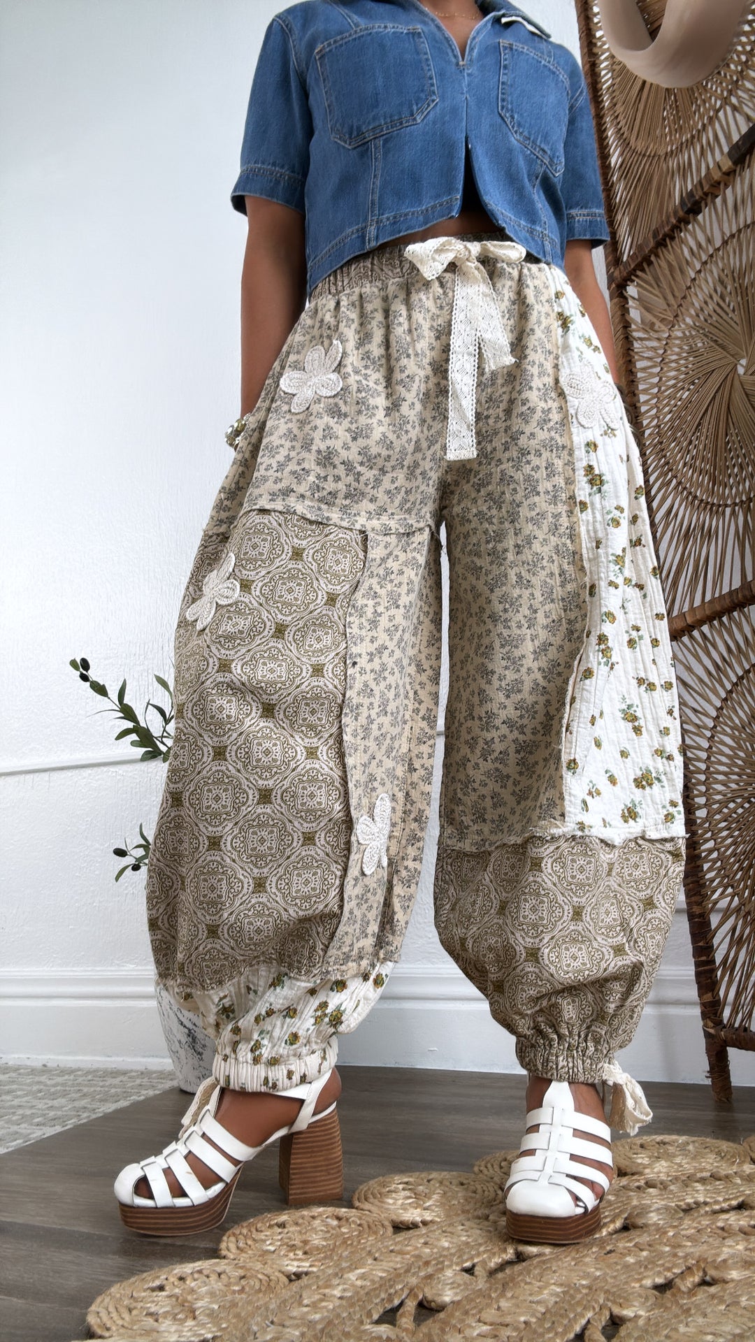 Petal Drape Jogger Pant, Sand Multi