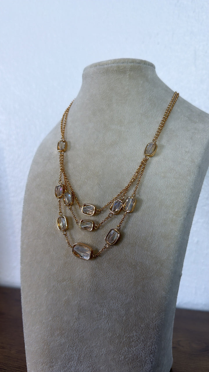 Layered Crystal Necklace, Clear/Gold