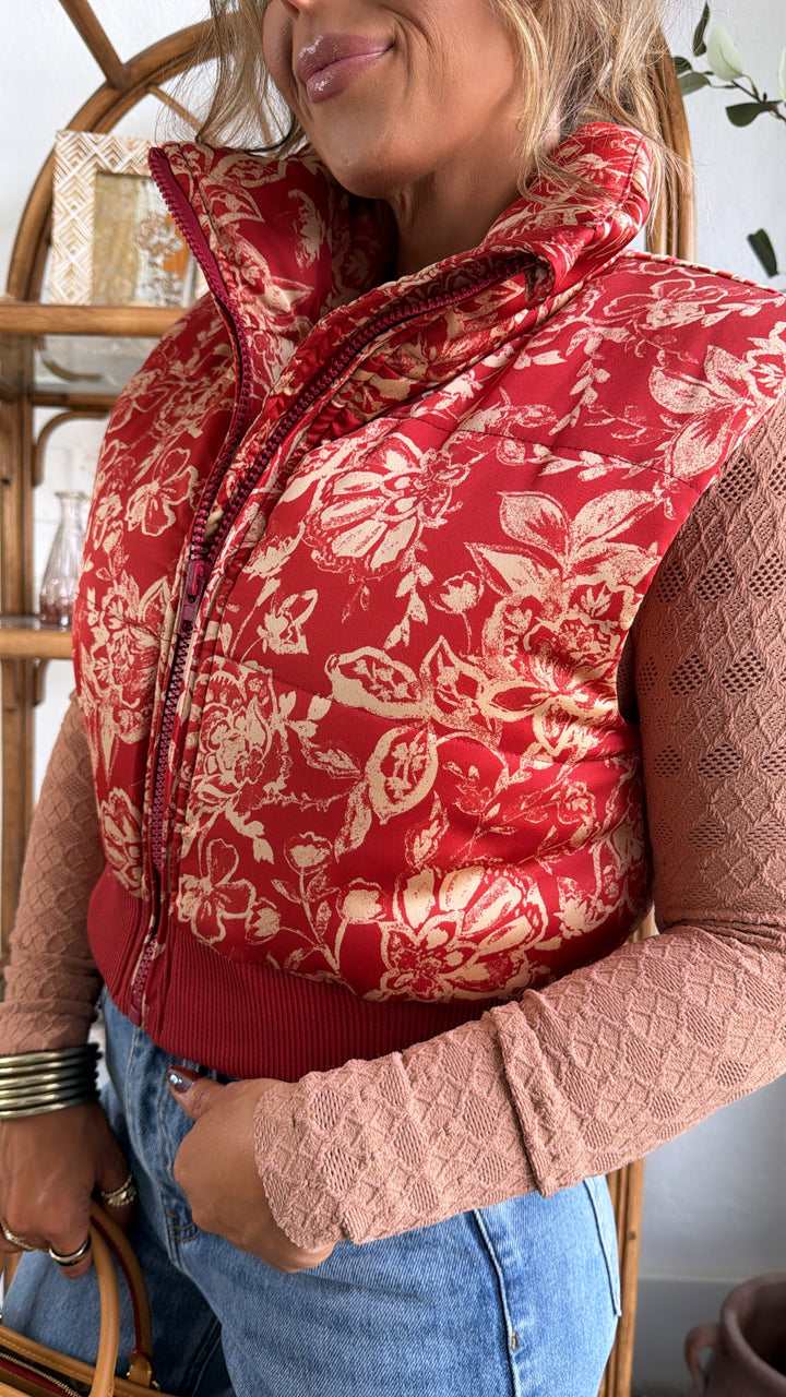 Vintage Marble Floral Printed  Puffer Vest