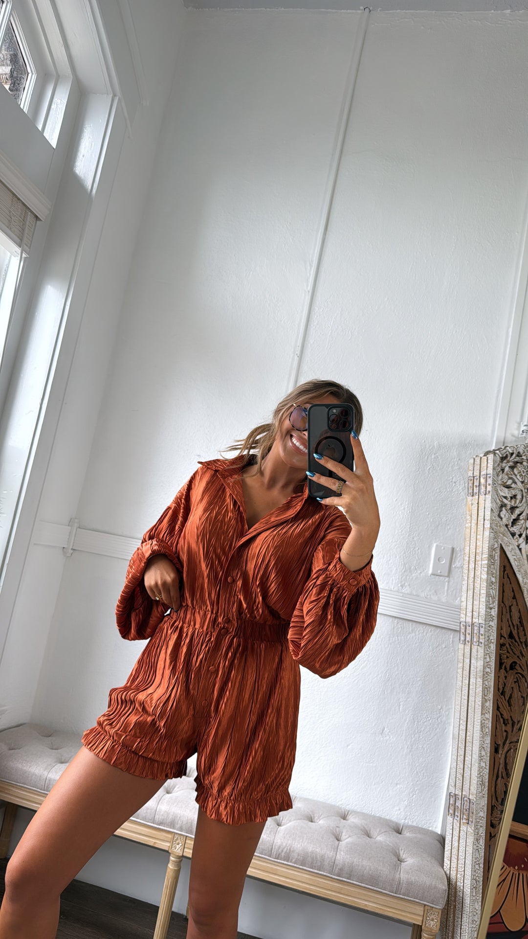 Set The Tone Romper, Terracotta