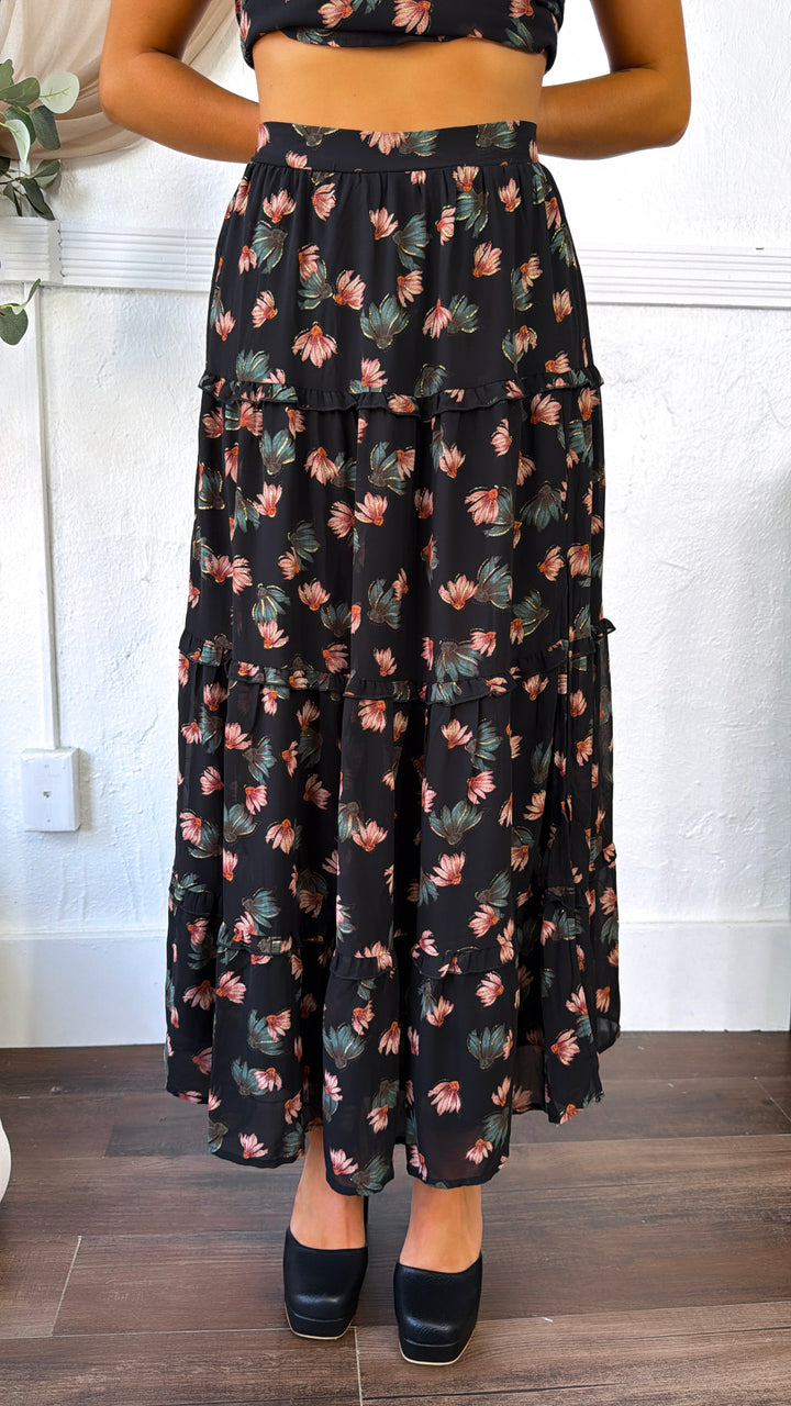Picture Perfect Maxi Skirt, Floral Black