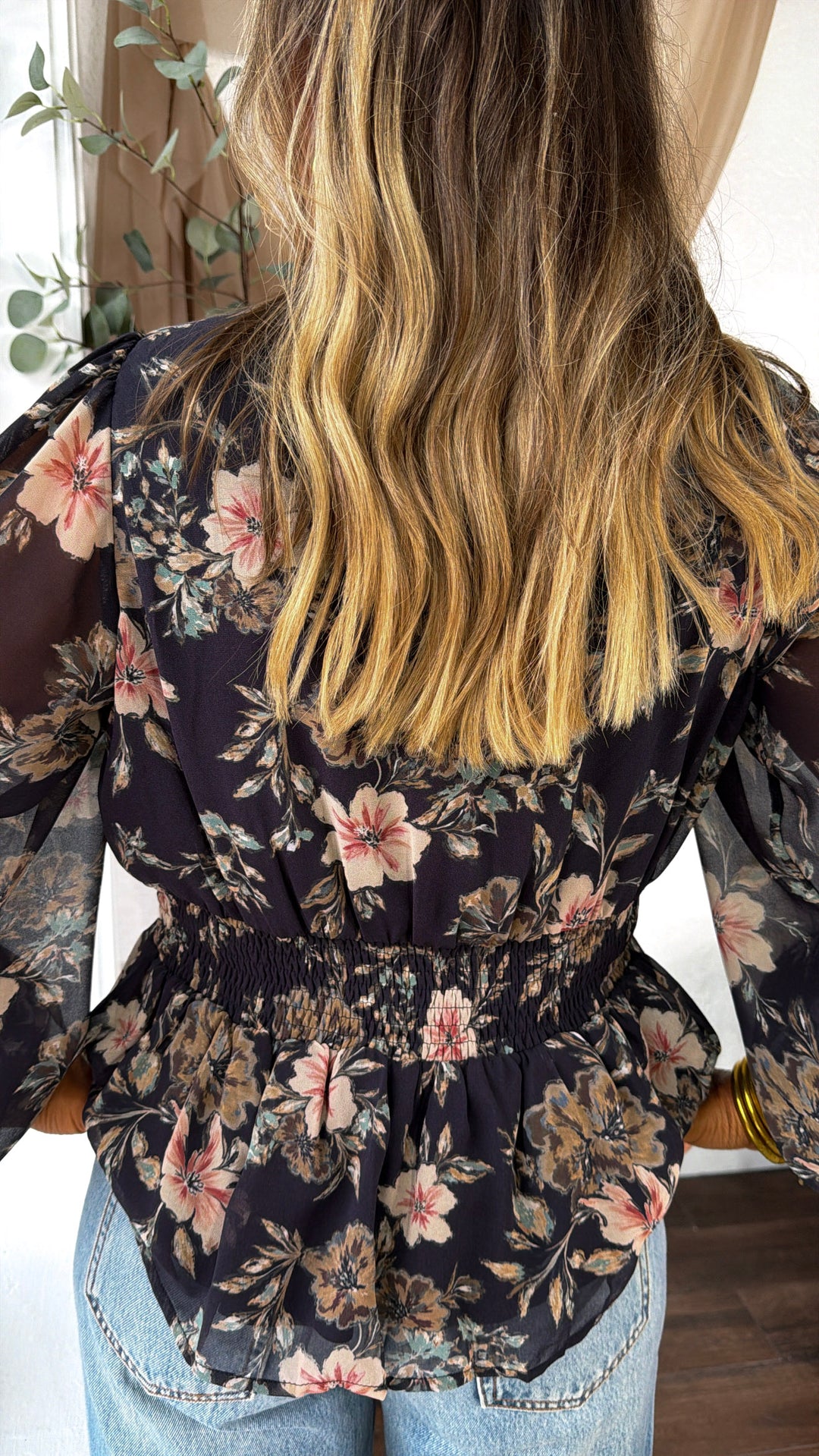 Simone Floral Blouse, Black