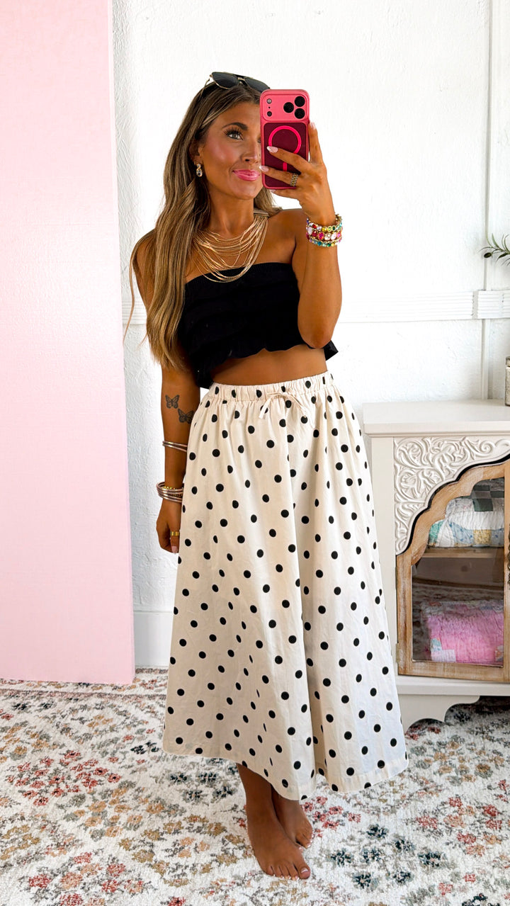 Polka Dot Midi Skirt, Cream/Black