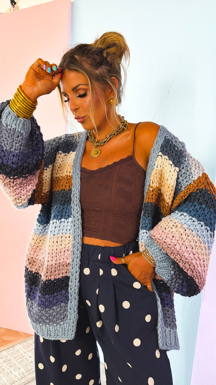 Hand Crochet Oversized Cardigan, Slate Blue