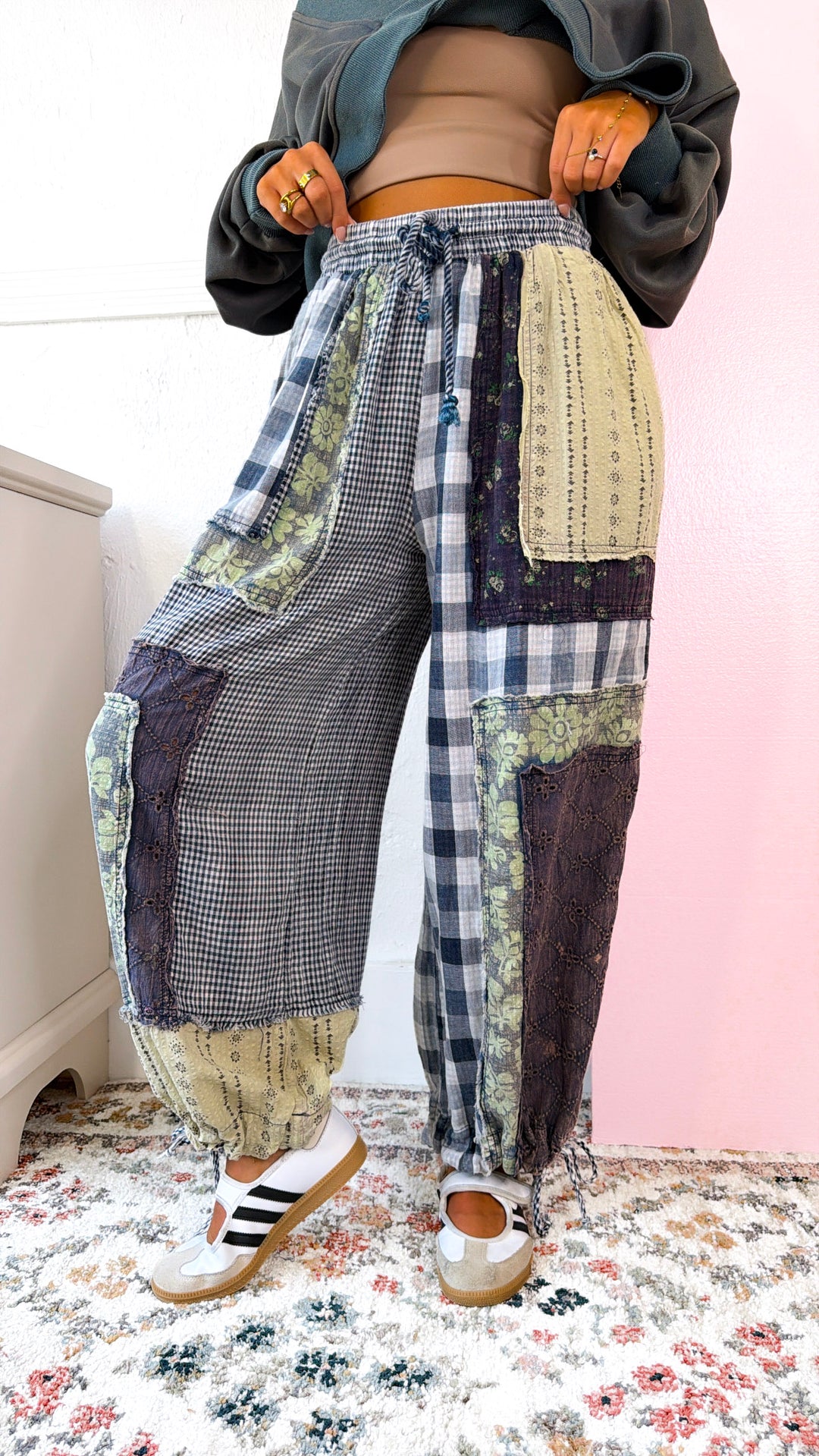 Wild Clover Patchwork Pants, Navy