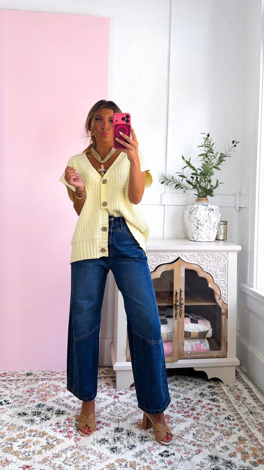 Collins Button Sweater Vest, Lt. Lemon