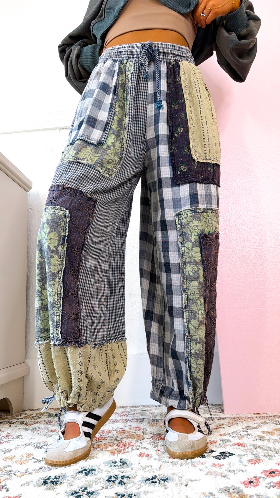 Wild Clover Patchwork Pants, Navy