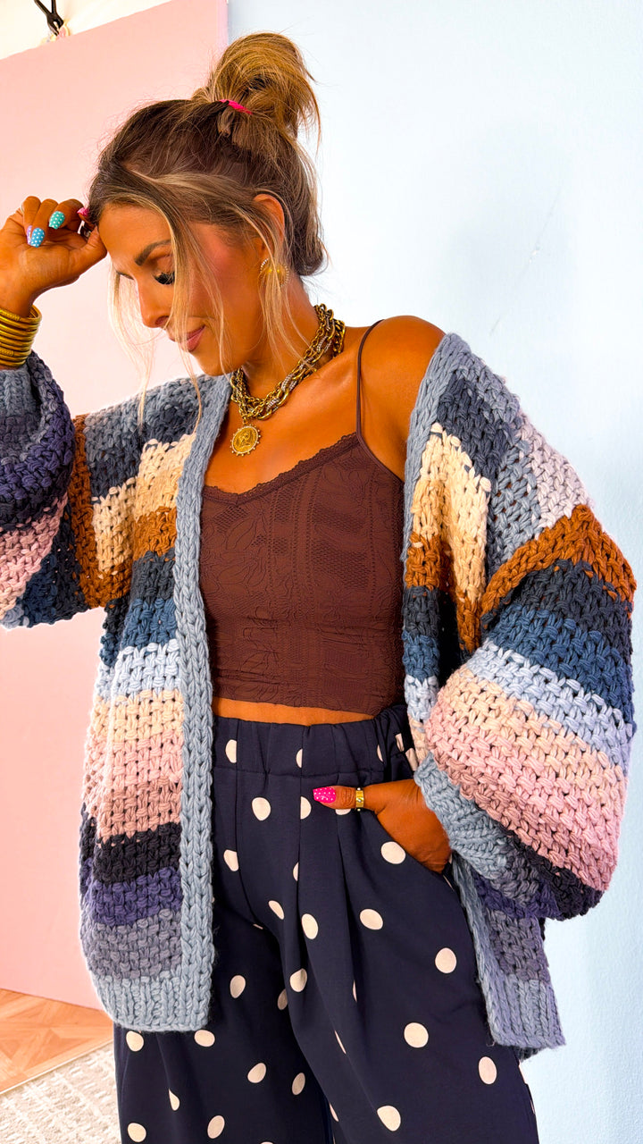 Hand Crochet Oversized Cardigan, Slate Blue