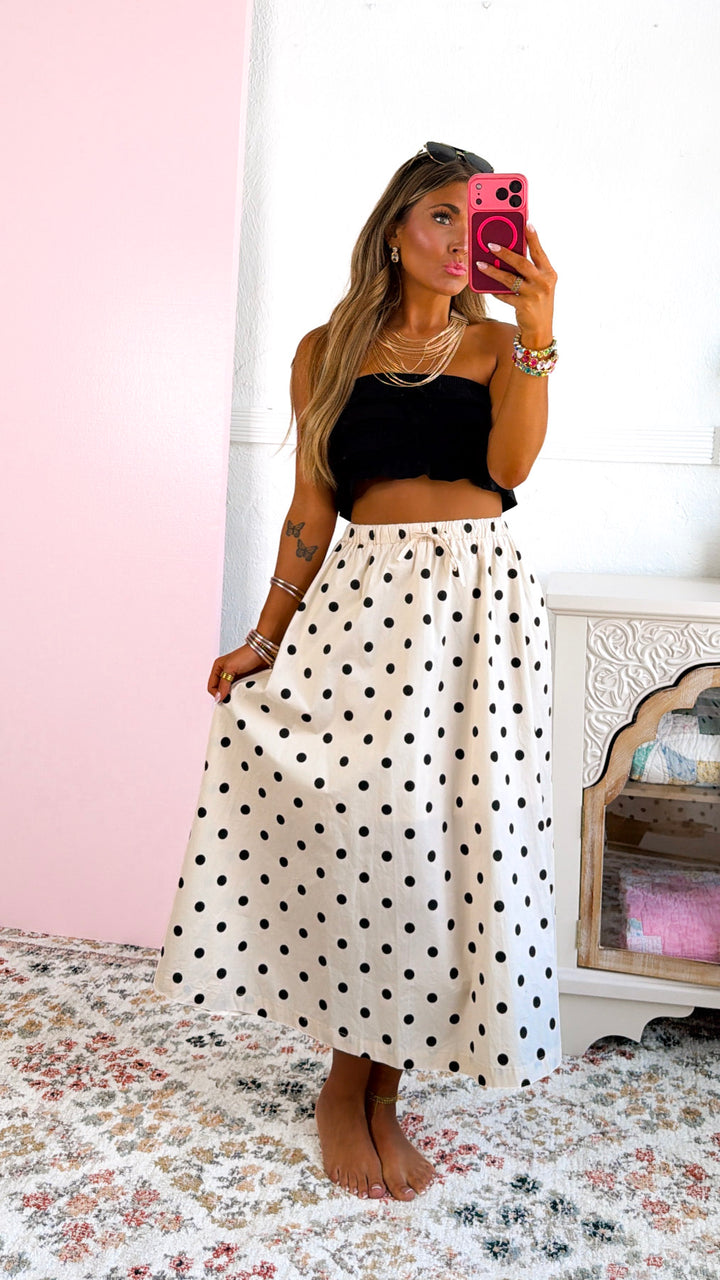 Polka Dot Midi Skirt, Cream/Black